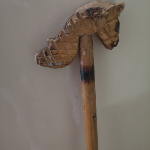 Traditional Wooden Glitsa with Horse Head Used, Folk Art Decorative