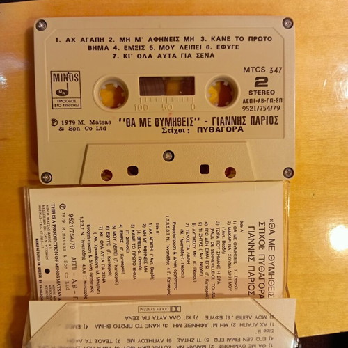 Giannis Parios Tha Me Thymitheis cassette used, entechno