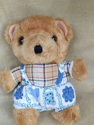 Teddy Bear 15.5 cm used, vintage soft toy with work outfit
