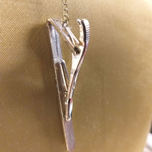 Tie clip new with chain and blue enamel