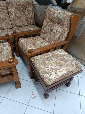 Σετ σαλόνι ρουστίκ μεταχειρισμένο, καναπές, δύο πολυθρόνες, σκαμπό