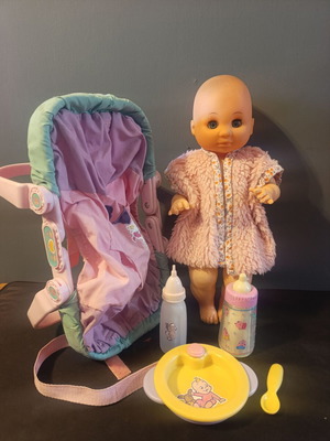 Vintage Baby Doll Set with Relax Seat and Feeding Accessories 90s used