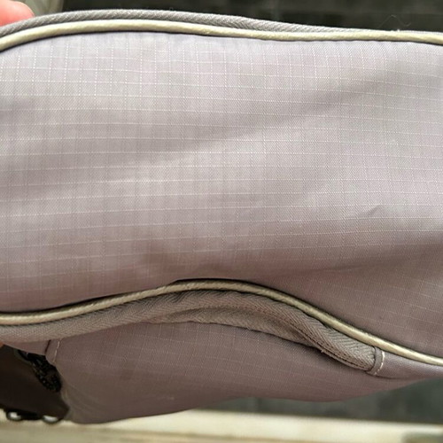 Oysho Fitness toiletry bag used, gray with fluorescent orange pockets