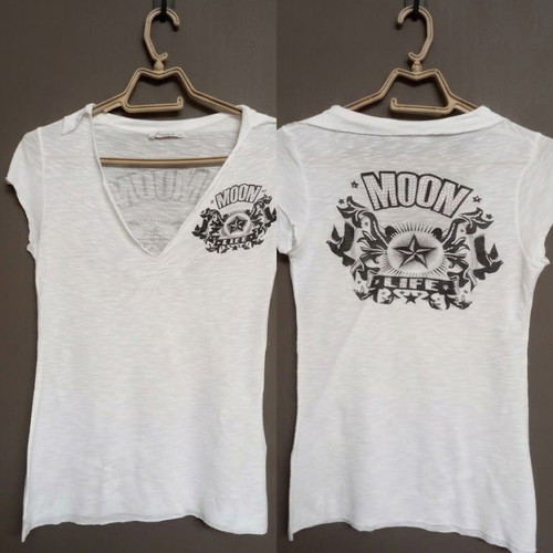Blanco T-shirt with rhinestones, Moon Life design