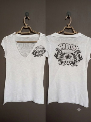 Blanco T-shirt with rhinestones, Moon Life design