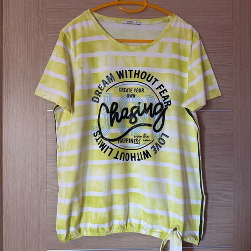 Cecil women's short-sleeve blouse refurbished, yellow and white stripes, size M