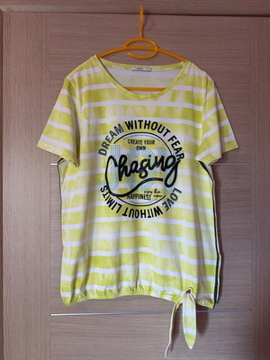 Cecil women's short-sleeve blouse refurbished, yellow and white stripes, size M