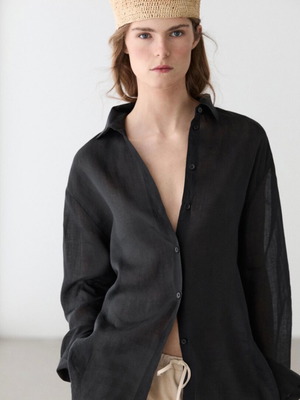 Massimo Dutti flowing ramie shirt size S, dark grey
