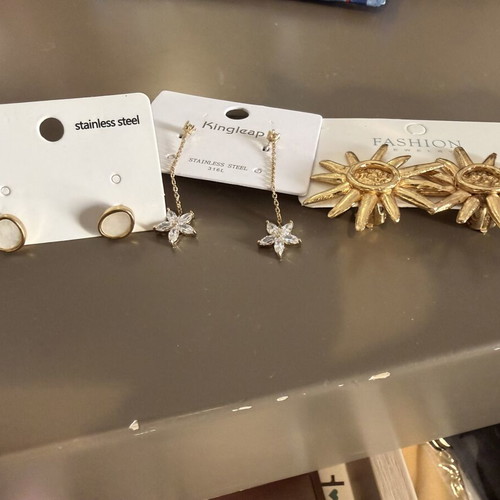 Steel earrings set of 3 new, clip and stud