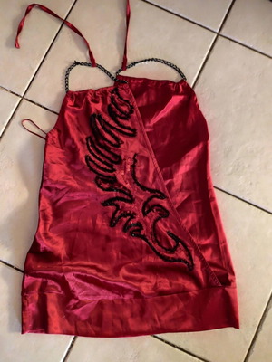 Vintage satin top Paranoia red with embroidered sequins, size S new
