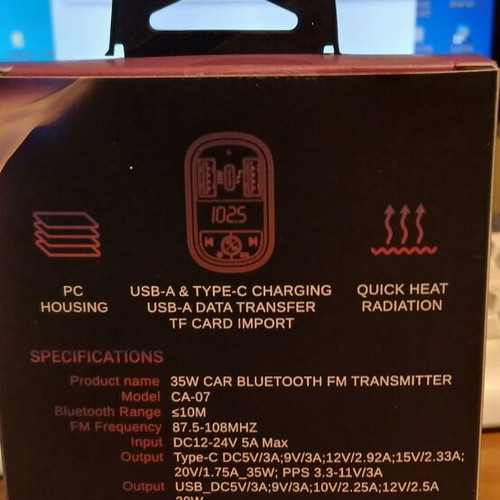 ATC-CA07 FM Transmitter Car Bluetooth with Type-C USB and SD Card