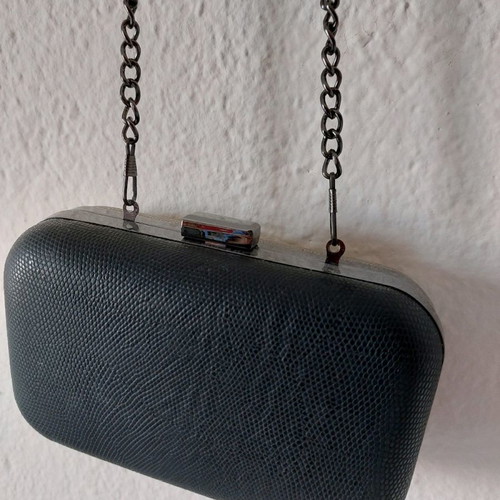 Evening shoulder bag two-tone new with chain and snakeprint texture