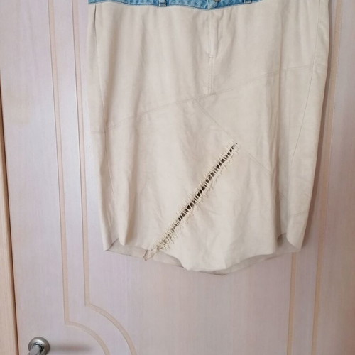 Suede style skirt SOS London Rome new, beige with denim details, size L