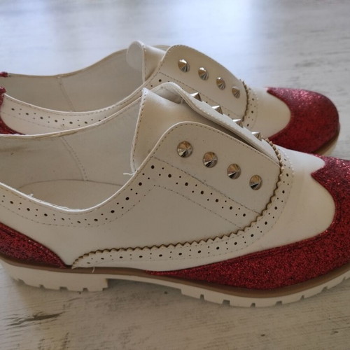 Moccasins white with red glitter new, size 38