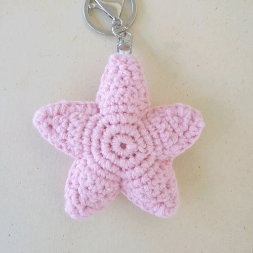 Amigurumi Star Keychain Pink Silver Made to Order