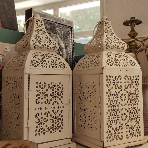 Vintage white metal lanterns used in Moroccan style