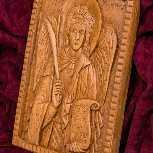 Archangel Michael image made of wax, mastic and incense