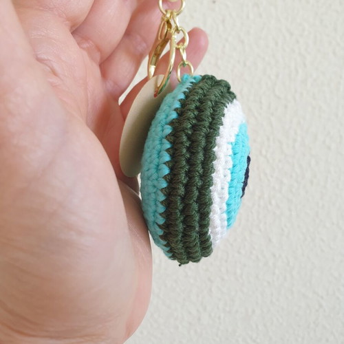 Charm keychain mint eye with olive green crochet handmade, new