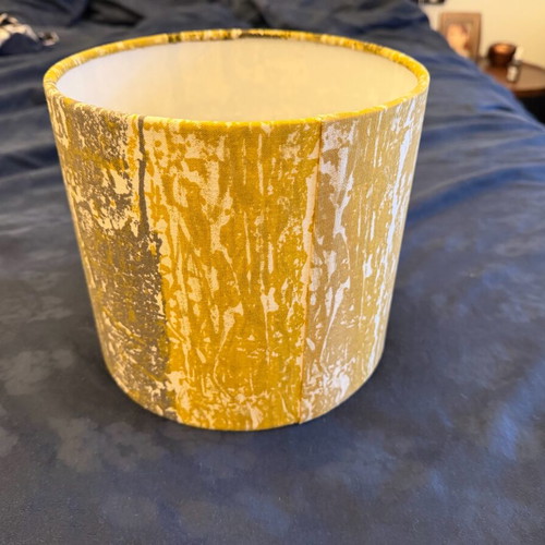 Lampshade new with modern abstract design in yellow, white, and gray