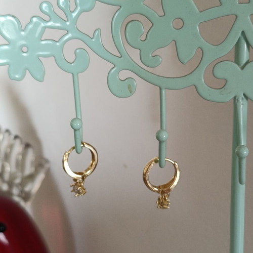 Anna Maria Mazaraki Double Hoop Earrings with White Stone, New