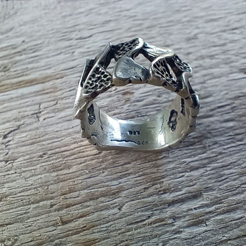 Vintage 925 Silver Ring size 61, handmade grunge biker design