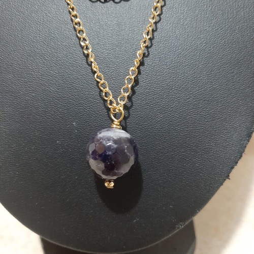 Necklace with amethyst in steel, new, length 80 cm