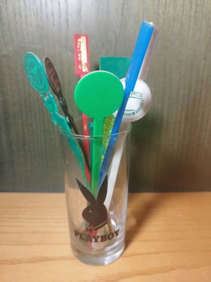 Playboy glass used with disco 80s stirrers