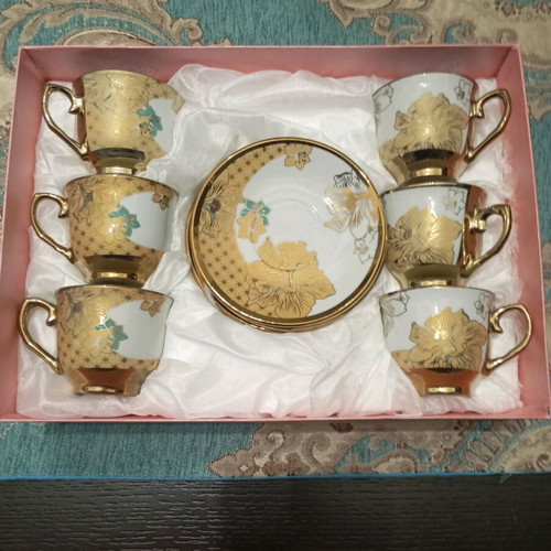 Vintage Japanese Coffee Set New, Satsuma Porcelain with Gold Trim