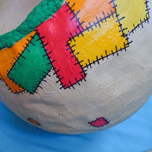 Handmade ceiling light from papier-mâché used, ideal for children's room