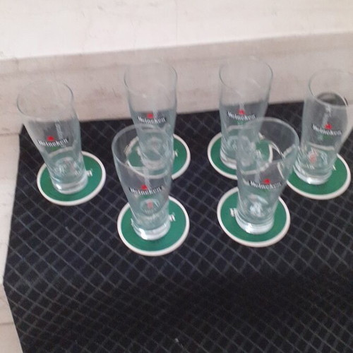 Heineken beer glass set with coasters new, 6 pieces, 300 ml