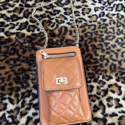 Women's Crossbody Mobile Bag with Gold Chain, Quilted, New