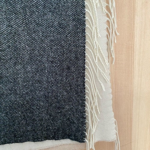 Scarf like new with gray and beige color combination and fringes