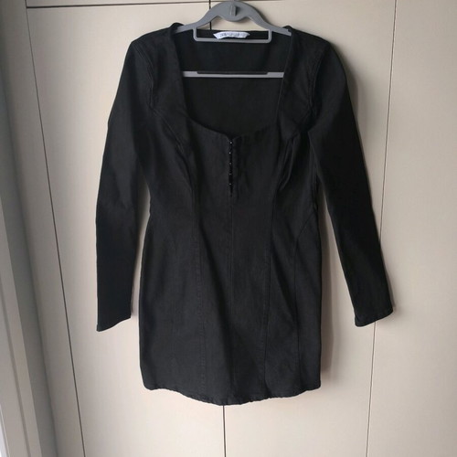 Zara black denim mini dress like new, size L