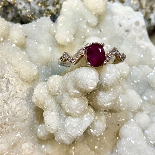 Handmade silver ring with natural ruby and moissanite, new