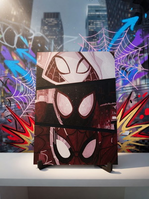 Spider-Verse 3D printed art new, custom frame Gwen, Miles & Peter