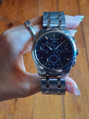 Tissot 1853 V8 Chronograph men's watch, blue dial, silver metal bracelet