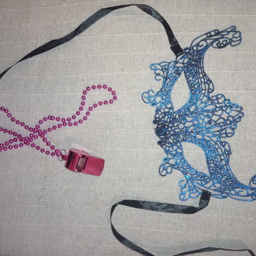 Mask and whistle new blue and fuchsia metallic with pearls