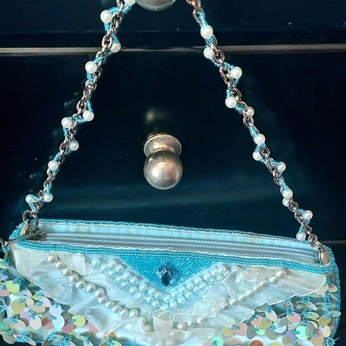 Evening shoulder bag satin blue turquoise like new