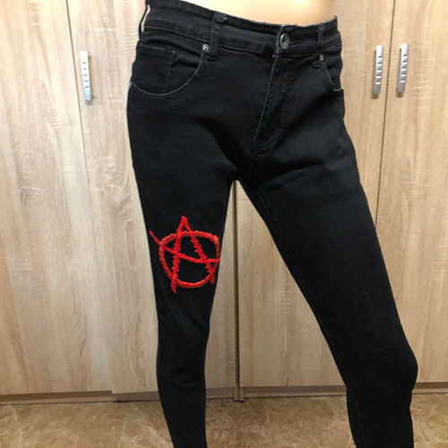 VA TACH pants new skinny fit, size S/M, black and red