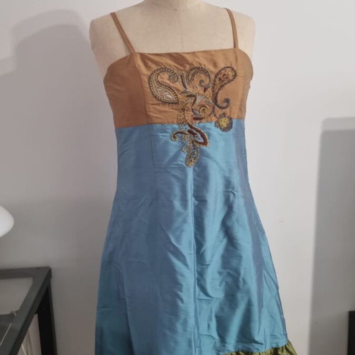 Anna Riska silk dress and jacket like new, turquoise and gold