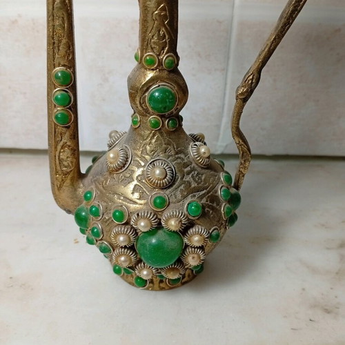 Decorative Oriental Jug used with green stones and pearls