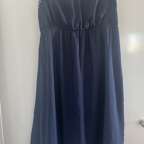 Strapless dress used with silver beads, dark blue, Pink Woman, small
