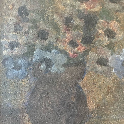 Oil painting on canvas Vase with flowers by Jenny Papadaki with carved frame