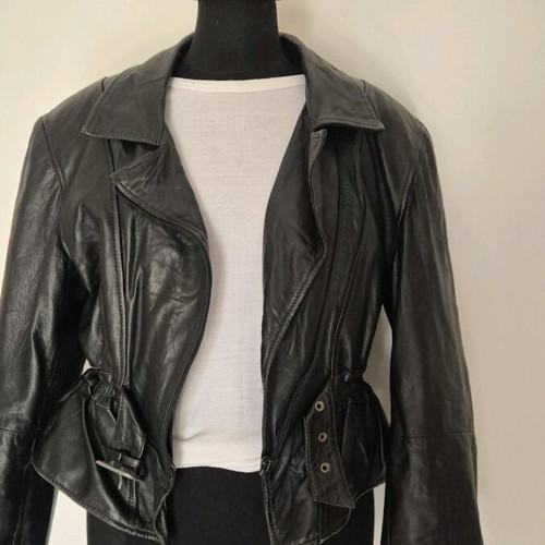 Vintage leather jacket used, black, size medium-large