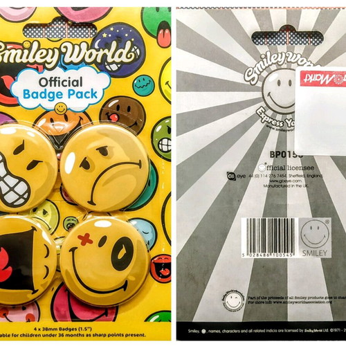 Smiley World badges new, set of 4 with various expressions