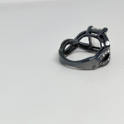 Black ring with large emerald cut crystal, like new
