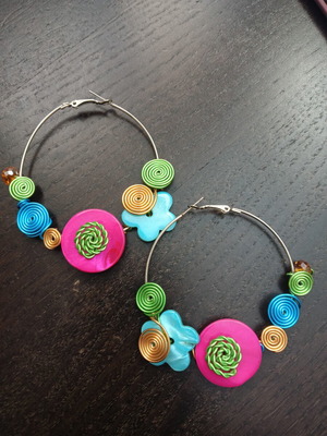Large Hoop Earrings stainless steel with colorful metal and mother-of-pearl details new