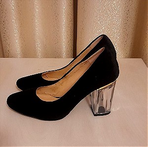 Μαύρα παπούτσια με διάφανο χοντρό τακούνι