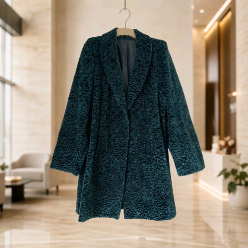 Bouclé coat green cypress XXL like new, oversized luxury half coat