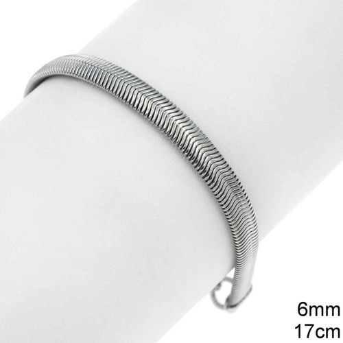 Stainless steel flat snake bracelet 6mm, 17cm new